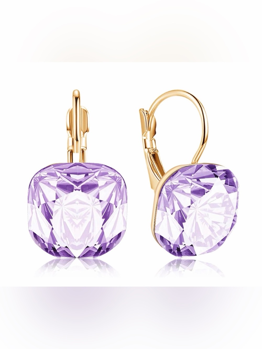 Gold Drop Lavender Gem Earrings